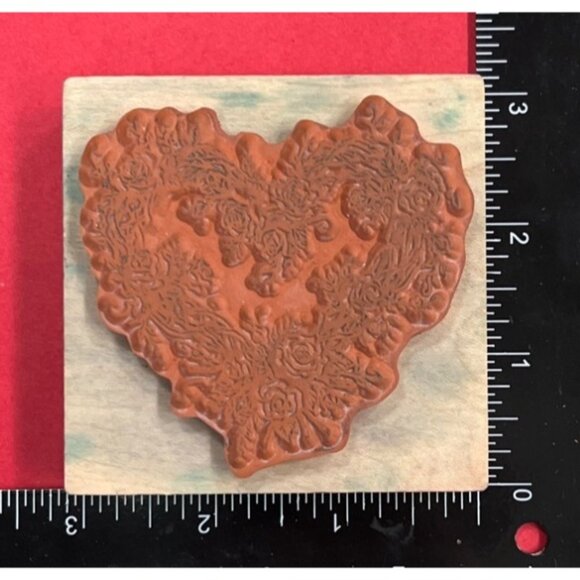 Vintage Wood Mounted Rubber Stamp Heart Floral Design PSX 1993 G-553 - Picture 2 of 4